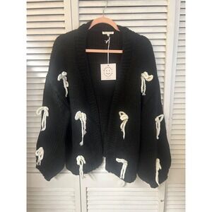 Baevely Black Cardigan With White Bows Size 1XL